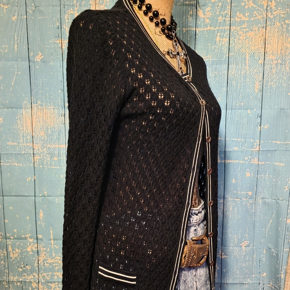 Y2k Vintage FYLO By NY LO Chic Black Women's Cardigan - Picture 3 of 7